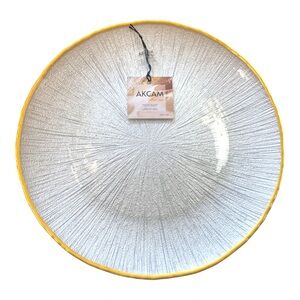 Set of 5 Pearl Look Handcrafted Glass Plates Gold Rim 11” Made In Turkey NWT